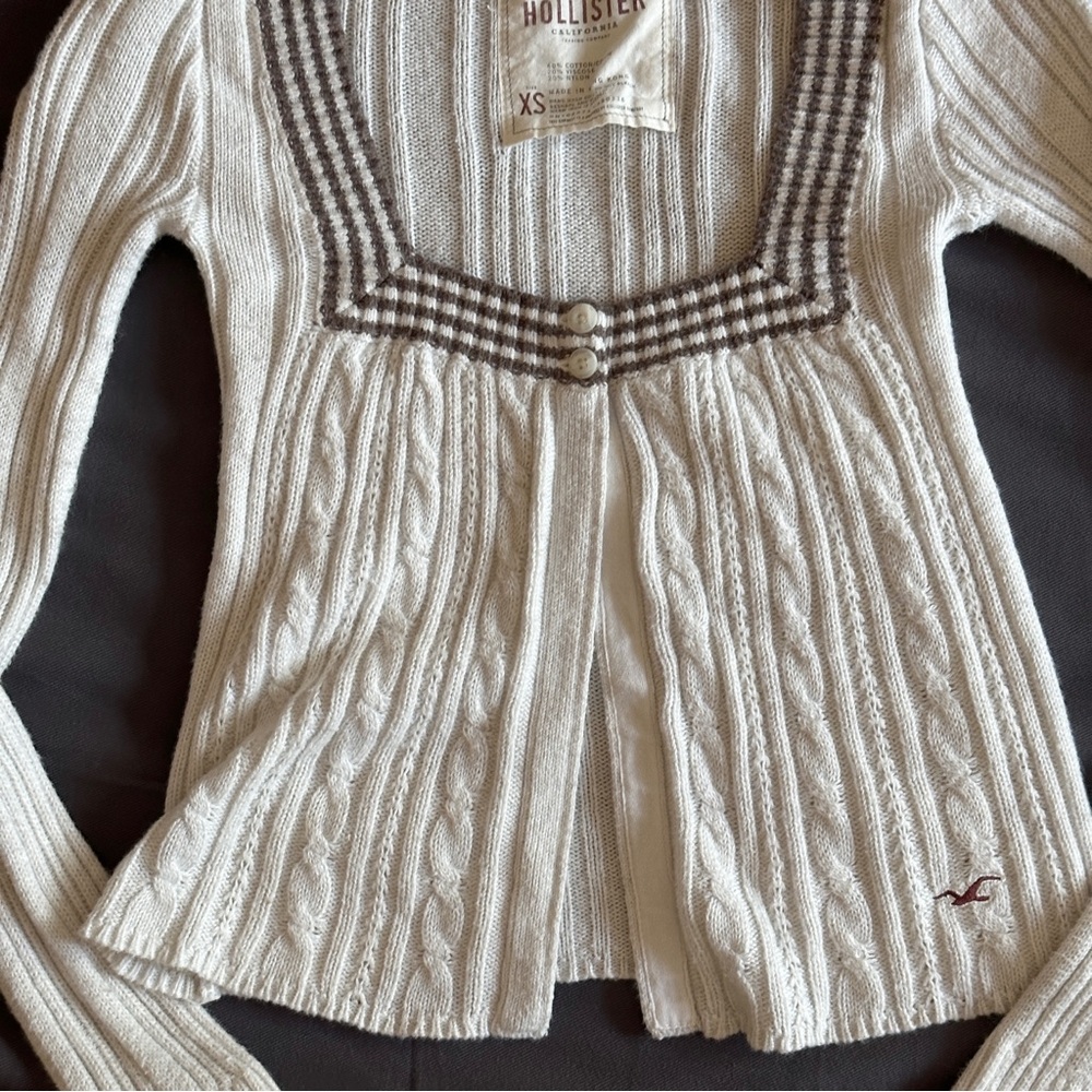 Y2K RARE Hollister Cable Knit Babydoll Cardigan Top Cardi Vintage 2000s - XXS/XS - Picture 2 of 7